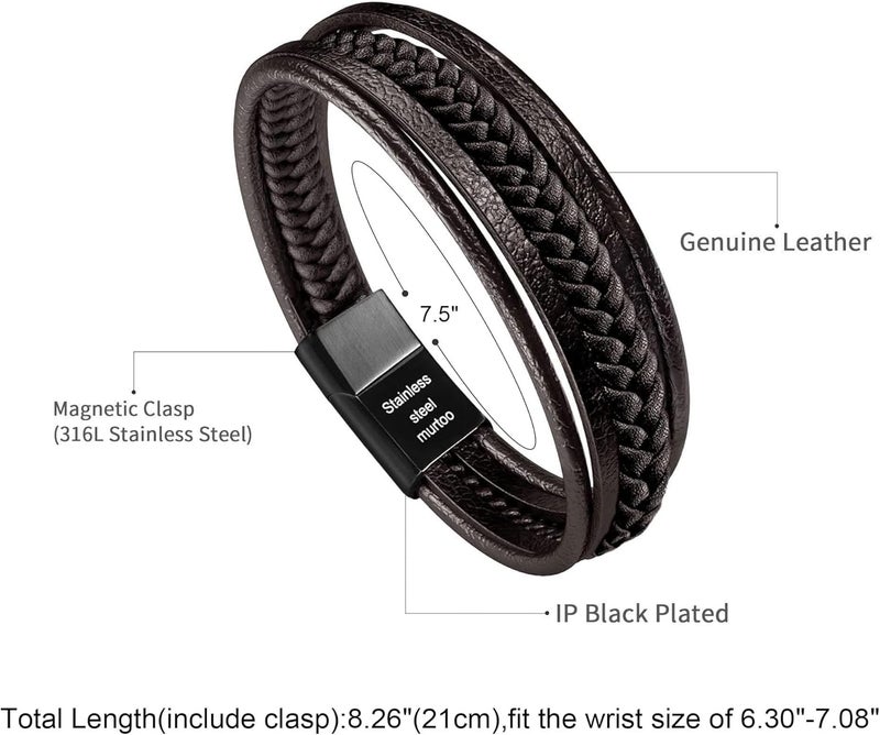 Murtoo Mens Leather Bracelet with Clasp Cowhide Multi-Layer Braided Leather Mens Bracelet - Image 2